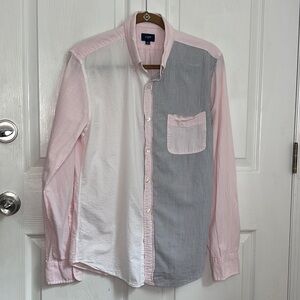J.Crew color block seersucker Button Down Shirt Pink White Gray stripe size M